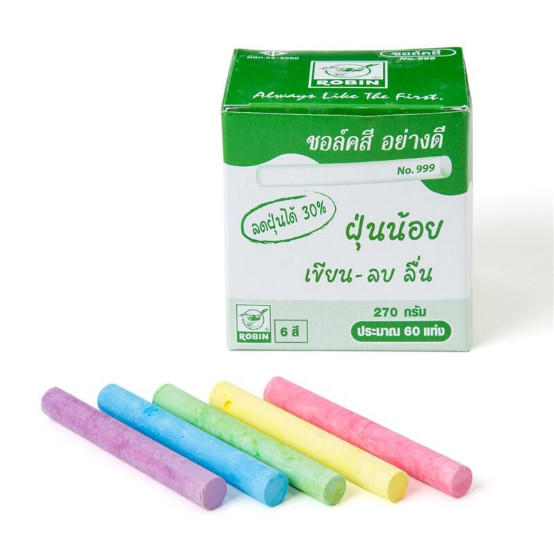 ROBIN ชอล์คสีอย่างดี ฝุ่นน้อย เขียน-ลบลื่น (กล่อง 60 แท่ง) มี 6 สี โรบิน 999 - Image 2