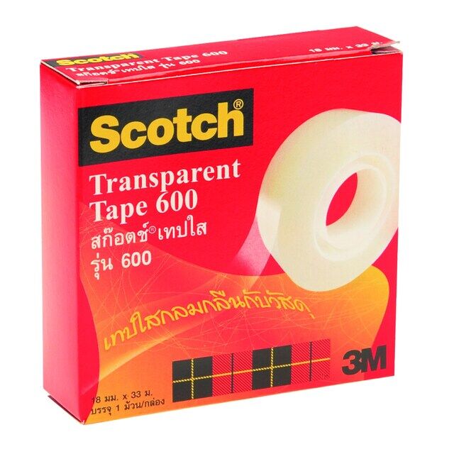 เทปใส สก๊อตช์ (SCOTCH 3M) รุ่น 600 ขนาด 3/4 นิ้ว x 36 หลา แกน 1 นิ้ว (18 มม. x 33 ม.)