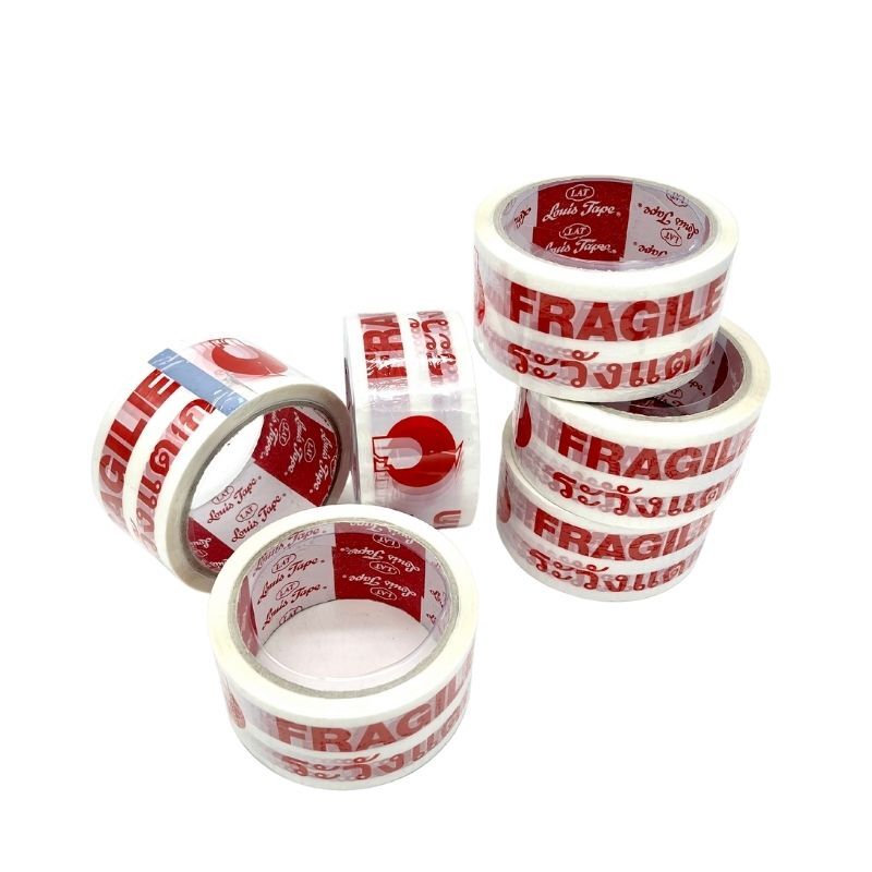 เทปโอพีพีข้อความ "ระวังแตก"FRAGILE พื้นสีขาว 2นิ้วx45หลา หลุยส์(6ม้วน) - Image 3