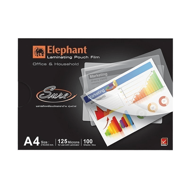 Elephant พลาสติกเคลือบบัตร A4 รุ่นชัวร์ 216 x 303 มม. (100แผ่น/แพ็ค) (*สินค้าหมดชั่วคราว)