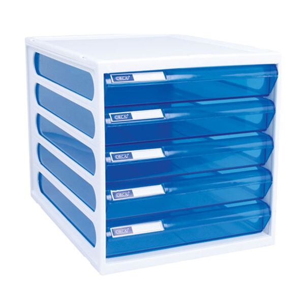 ตู้เก็บเอกสาร 5 ชั้น ออร์ก้า ORCA CFB-5 โครงขาวลิ้นชักสีฟ้าใส (DRAWER CABINET)